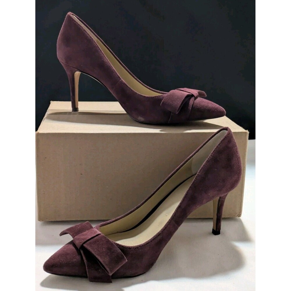 Ann Taylor Frannie Suede Bow Pump Size 6.5 Scarlet Lily Burgundy Heels LNC